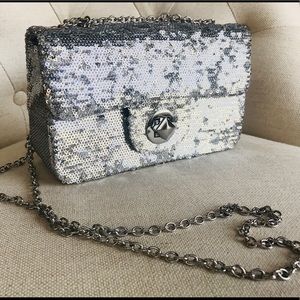 Silver Sparkle Clutch with Adjustable Strap